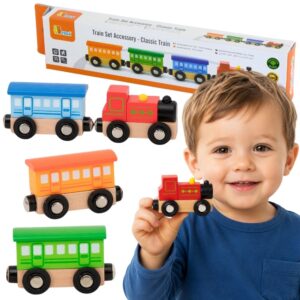 VIGA WOODEN MAGNETIC TRAIN CARRIAGES CHUCK TRAIN LOCOMOTIVE 3+