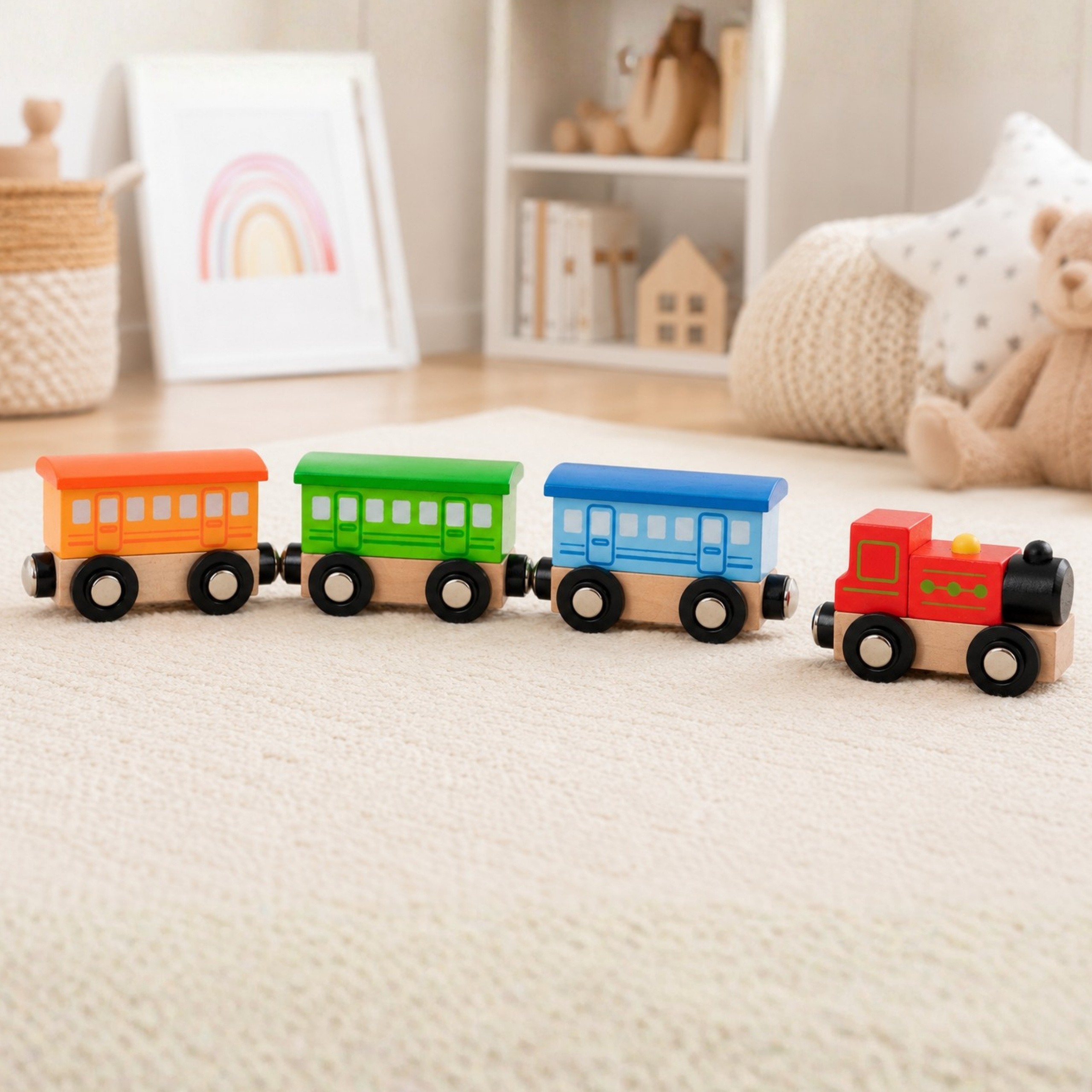 VIGA WOODEN MAGNETIC TRAIN CARRIAGES CHUCK TRAIN LOCOMOTIVE 3+ - Slika 2