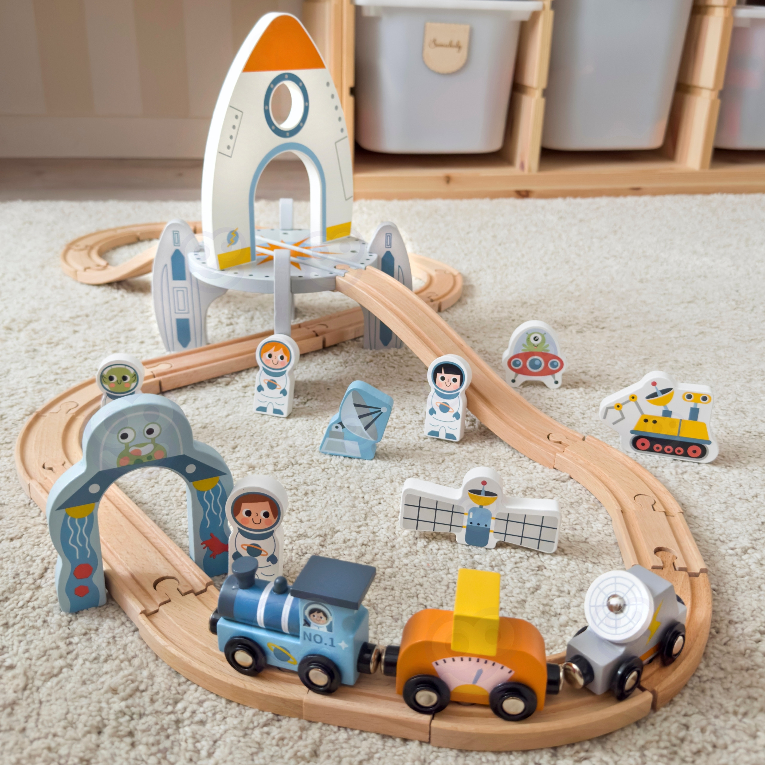 TOOKY TOY Wooden Space Train Track Set - Slika 2