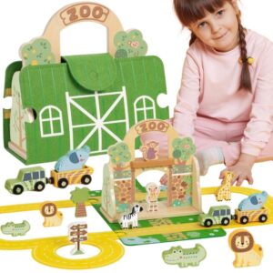 TOOKY TOY Mini Zoo Portable Animal Bag Set