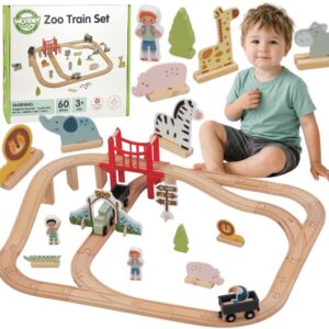 WOOPIE GREEN Wooden Zoo Train Set XL Magnetic Train Track 60 pcs FSC