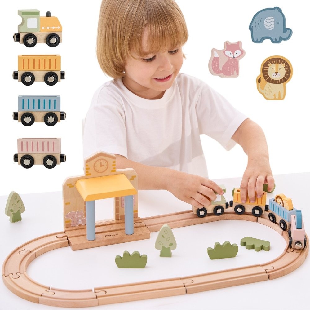 Viga PolarB Wooden Train Set 30 pcs.