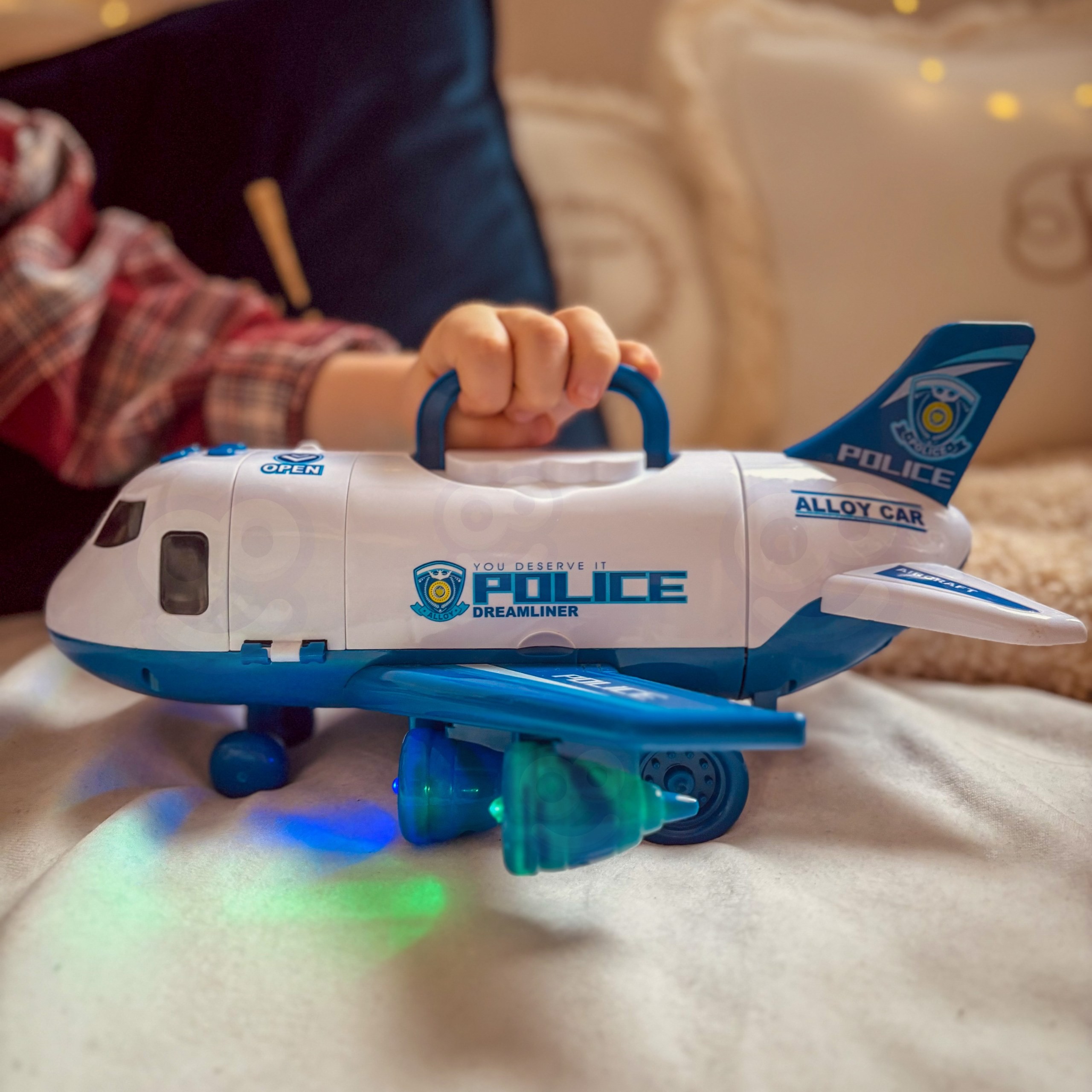 WOOPIE Foldable Police Plane Transporter with 3 Police Cars XL Set Road Signs - Slika 2