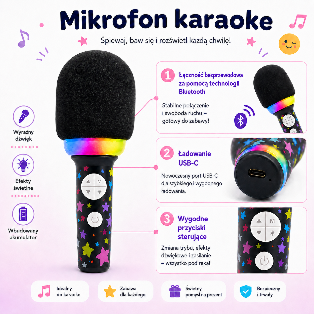 WOOPIE Wireless Karaoke Microphone with Speaker Black BT - Slika 4