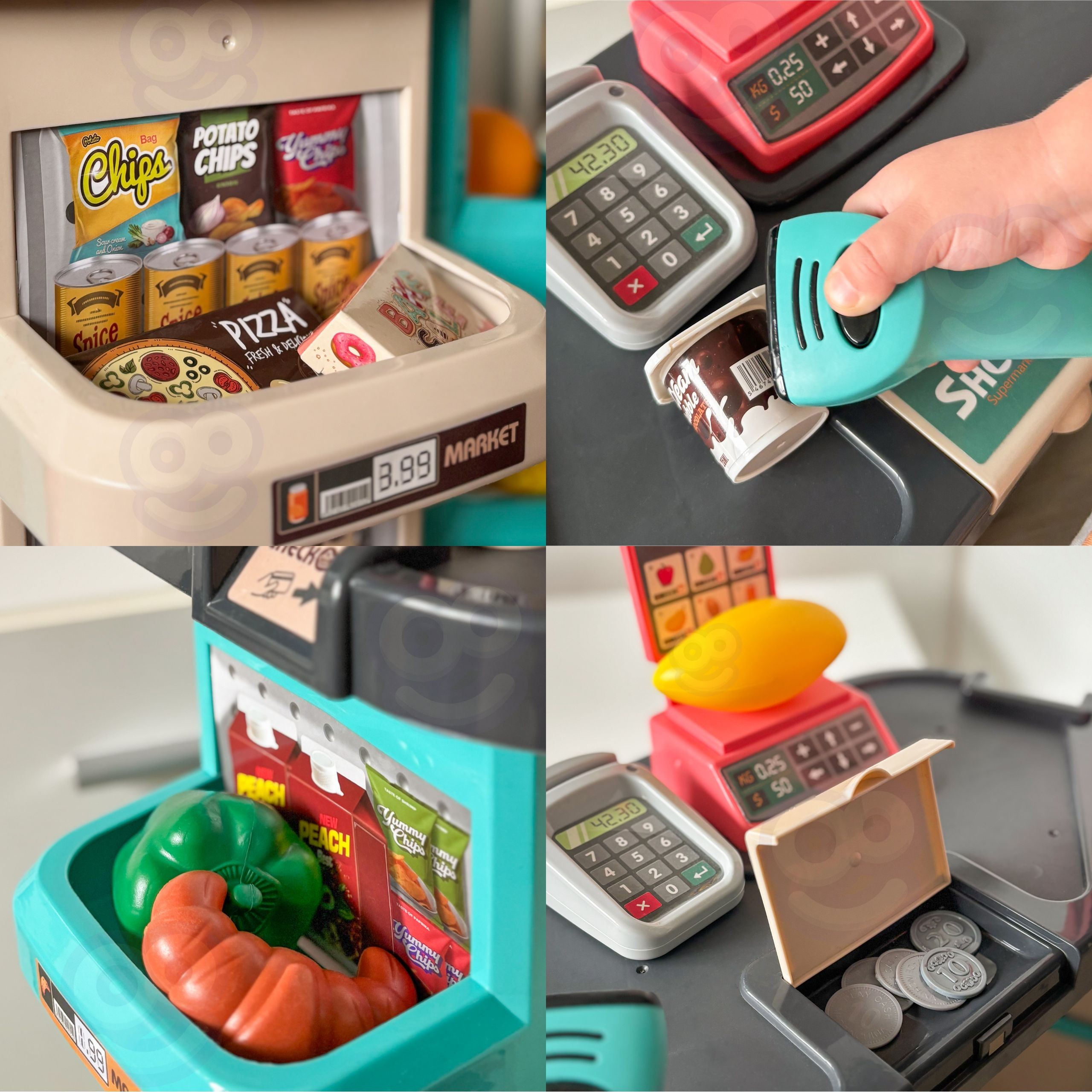 WOOPIE Supermarket Store and Trolley Shopping Cart Checkout Scale Scanner 47 acc - Slika 3