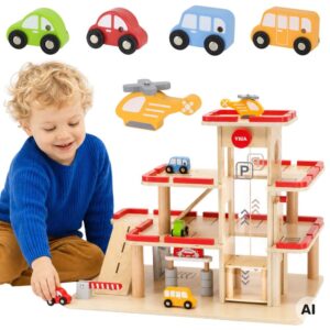 VIGA Wooden Parking for Cars with Elevator for 4 Cars and Helicopter