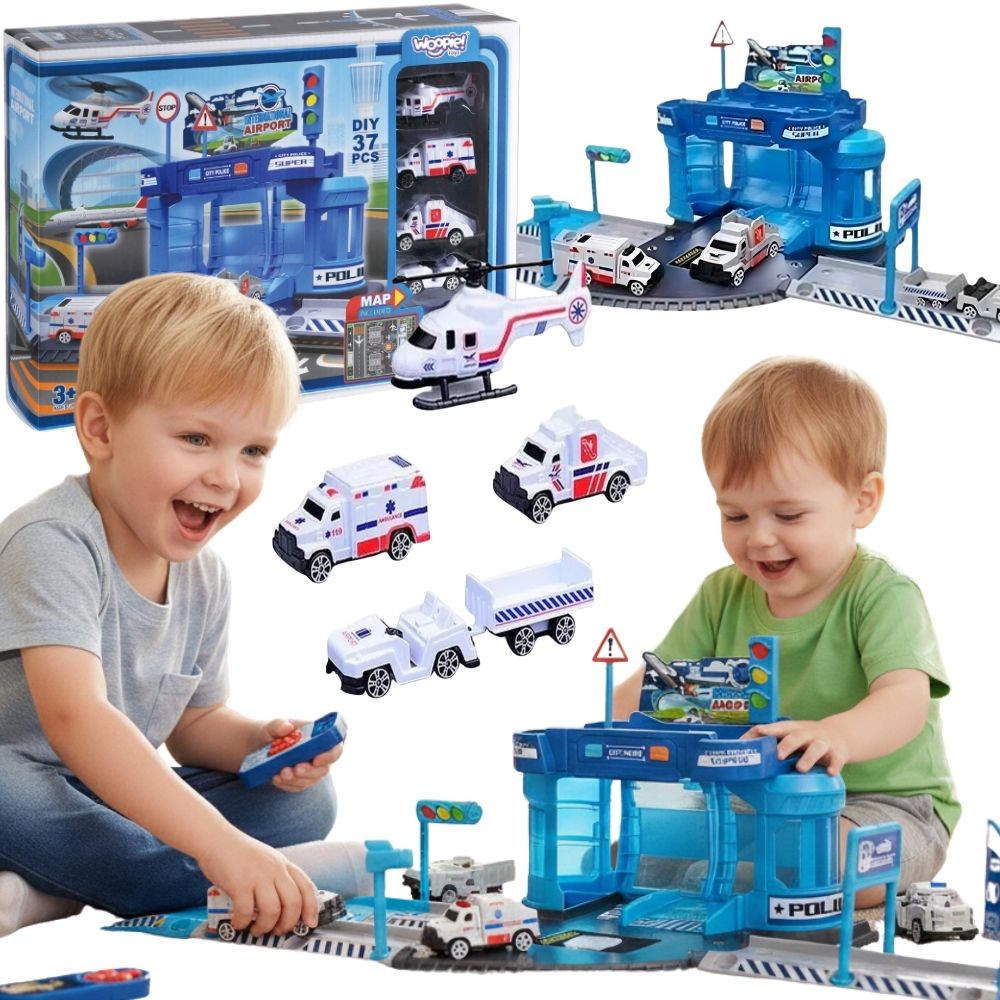 WOOPIE Theme Set: Airport Police Station with Cars and Helicopter, 37 pcs.