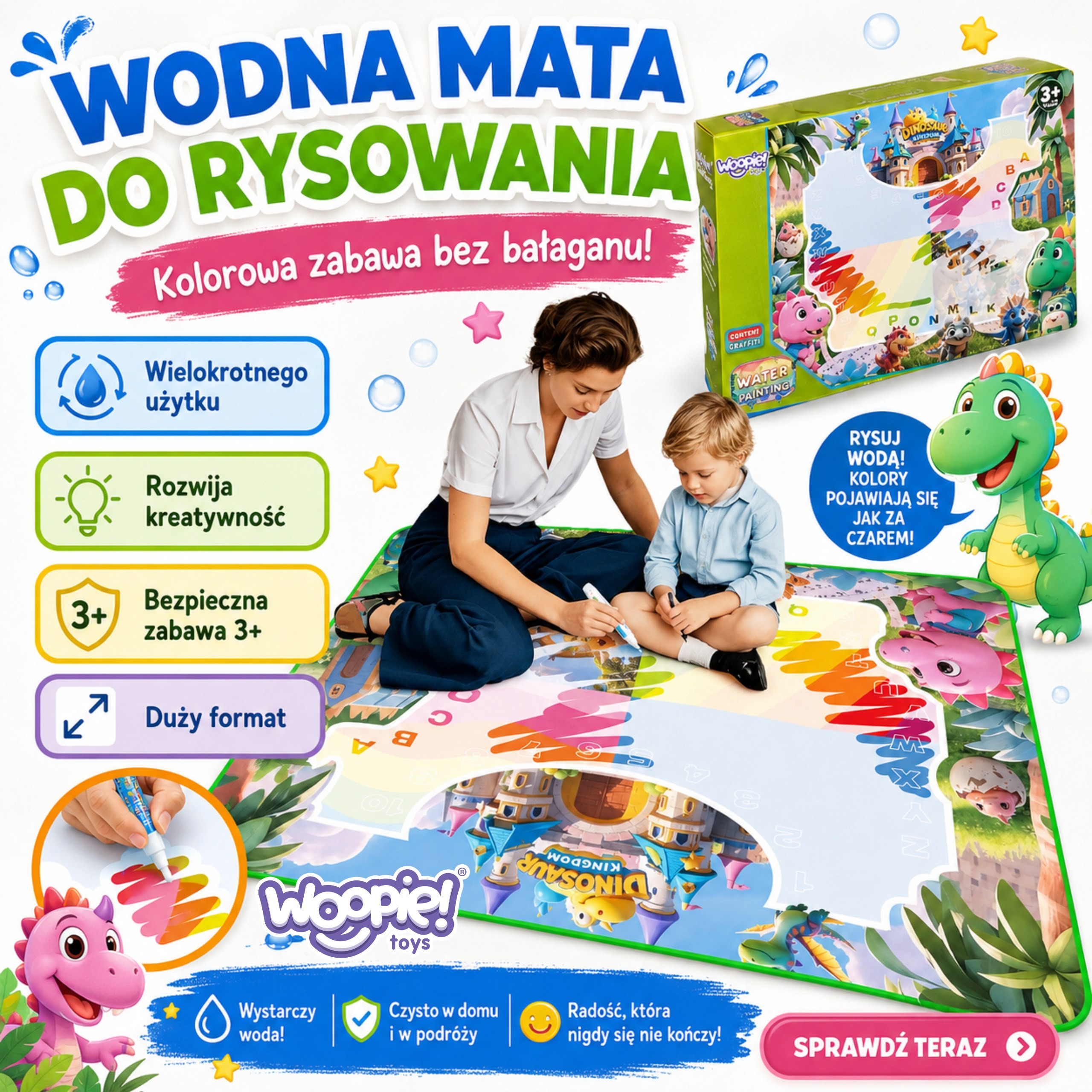 WOOPIE Water Painting Mat for Kids with Dinosaurs + Accessories - Slika 2