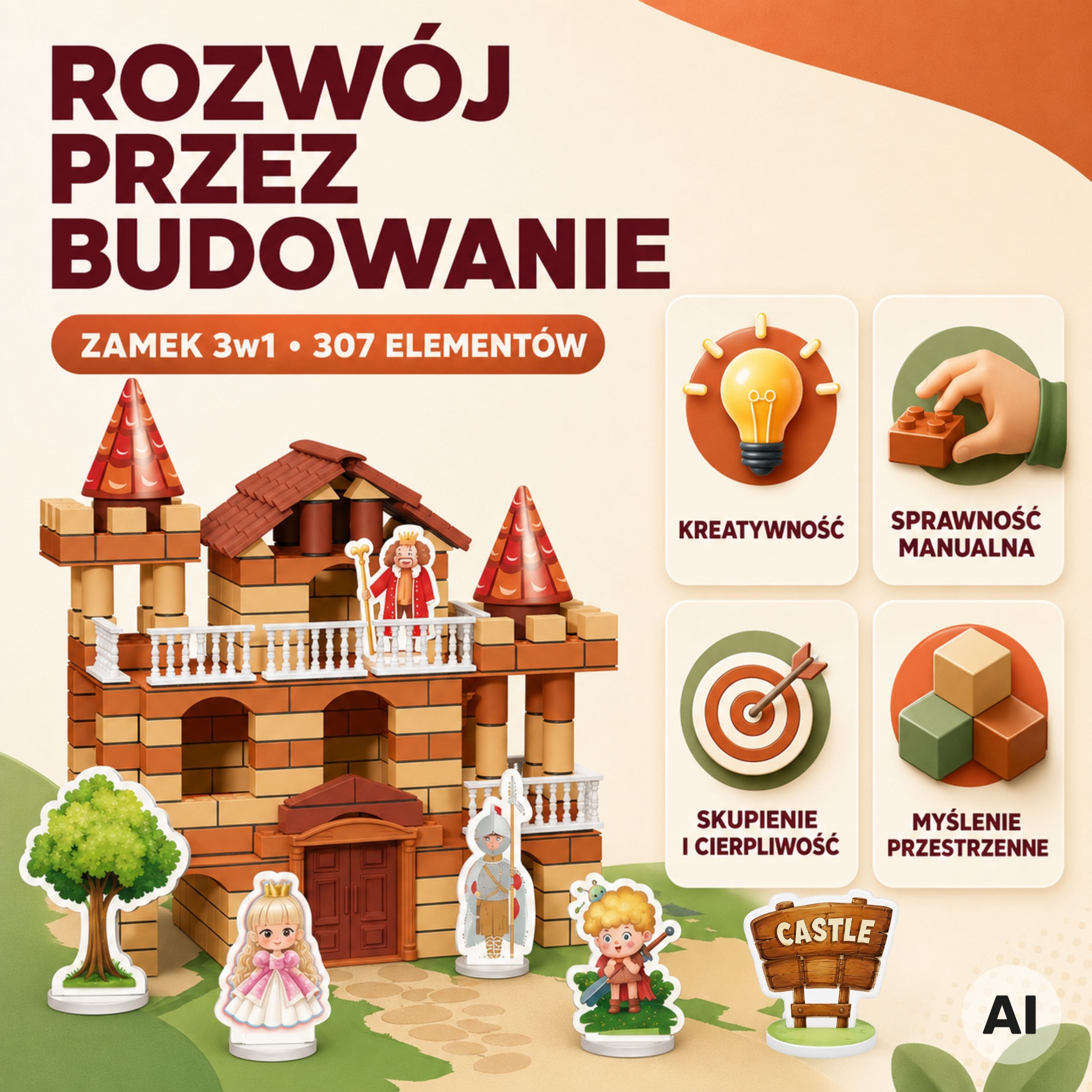 3-in-1 Brick Castle 307 Pieces Figures DIY Construction Set for Kids - Slika 2