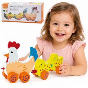 VIGA Pulling Set Hen with Chickens 36 cm