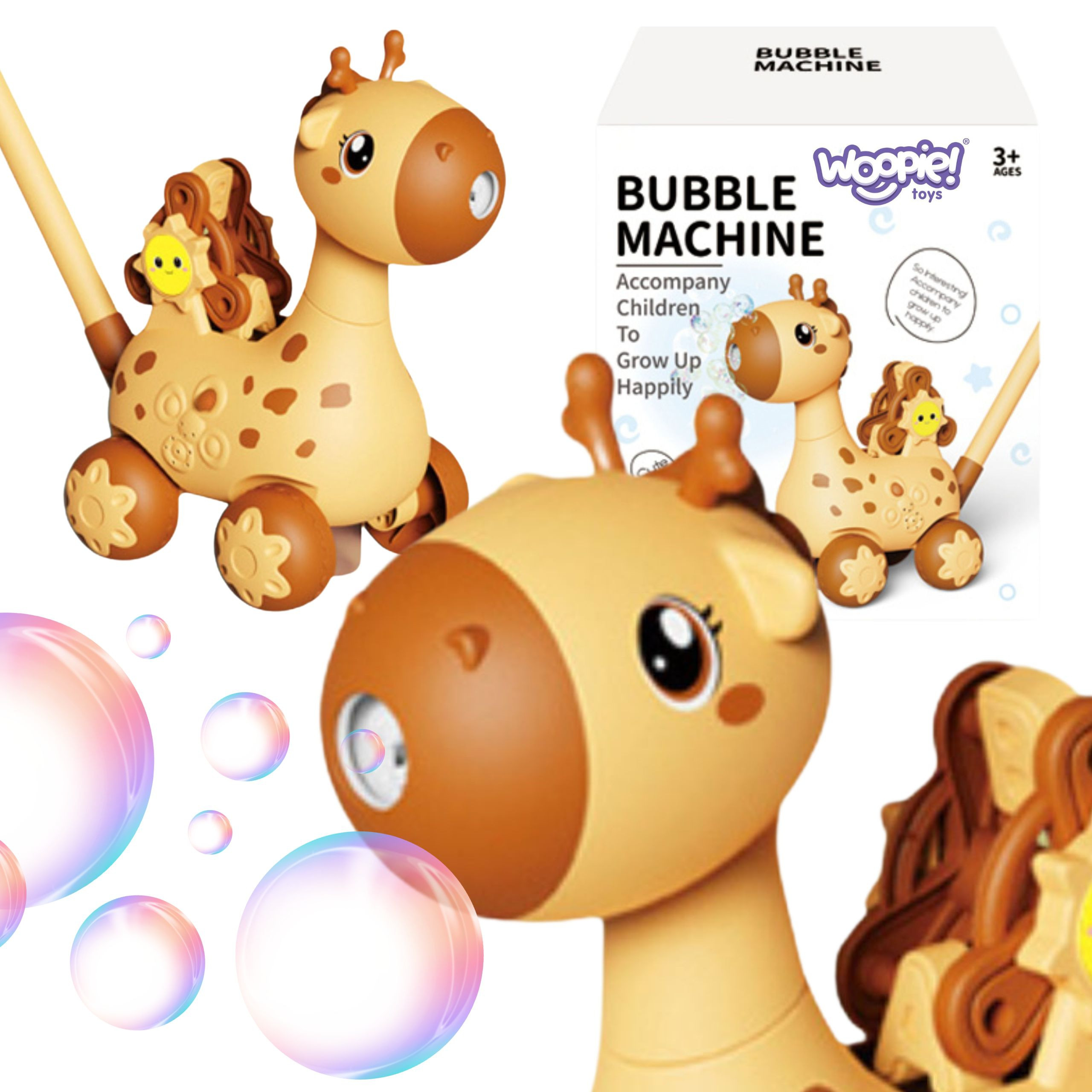 WOOPIE Giraffe Pusher 2-in-1 Bubble Machine for Kids