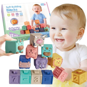 WOOPIE BABY Sensory Blocks Squeeze Puzzle Sound Learning Counting 12 pcs.