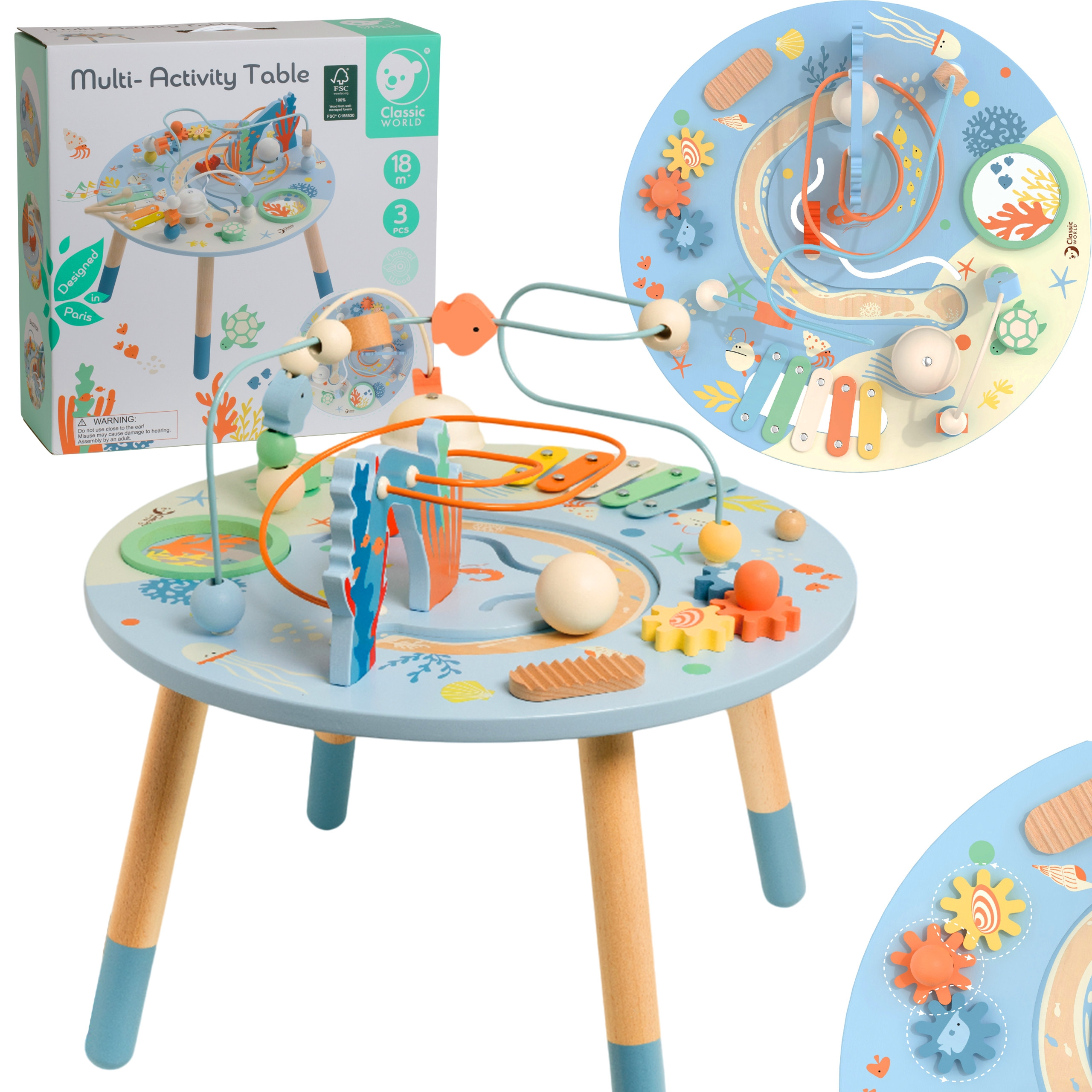 CLASSIC WORLD Wooden Activity Table "Sea Life" Musical and Educational
