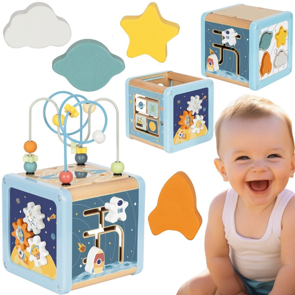 TOOKY TOY Wooden Activity Cube Space Sorter Maze