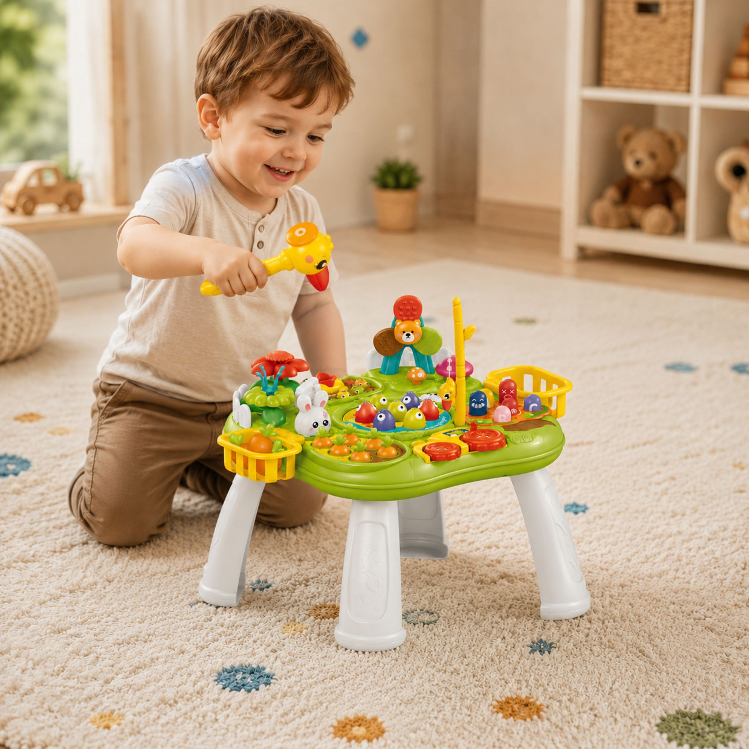 WOOPIE BABY Interactive Educational Table 2 in 1 Game Fishing Hammer Sorter Sound Light - Slika 2