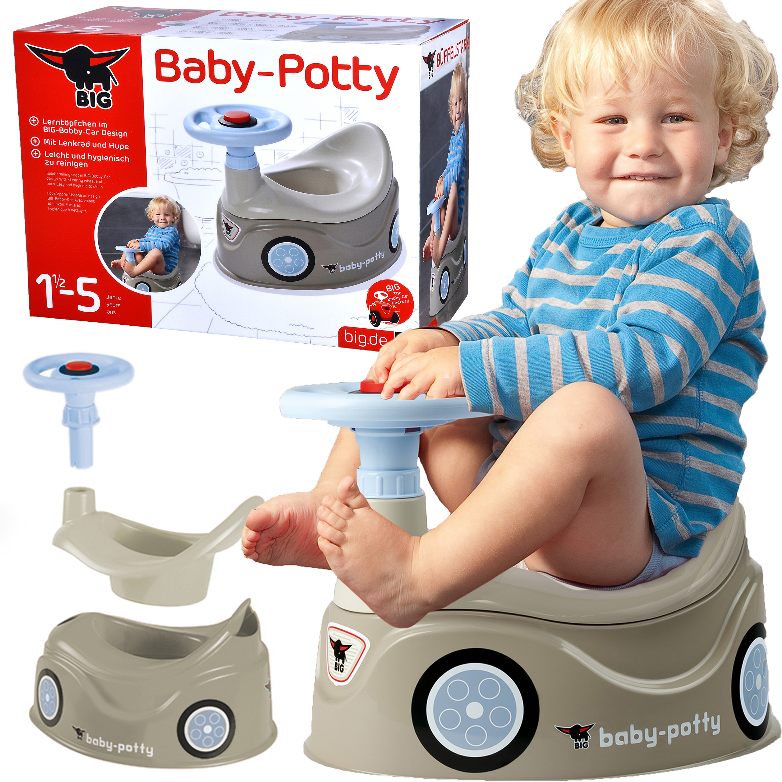 BIG Potty Gray New Bobby Car Toy Steering Wheel