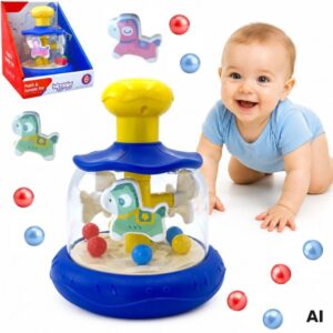 WOOPIE BABY Colorful Horses Blue Spinning Top Carousel with Balls