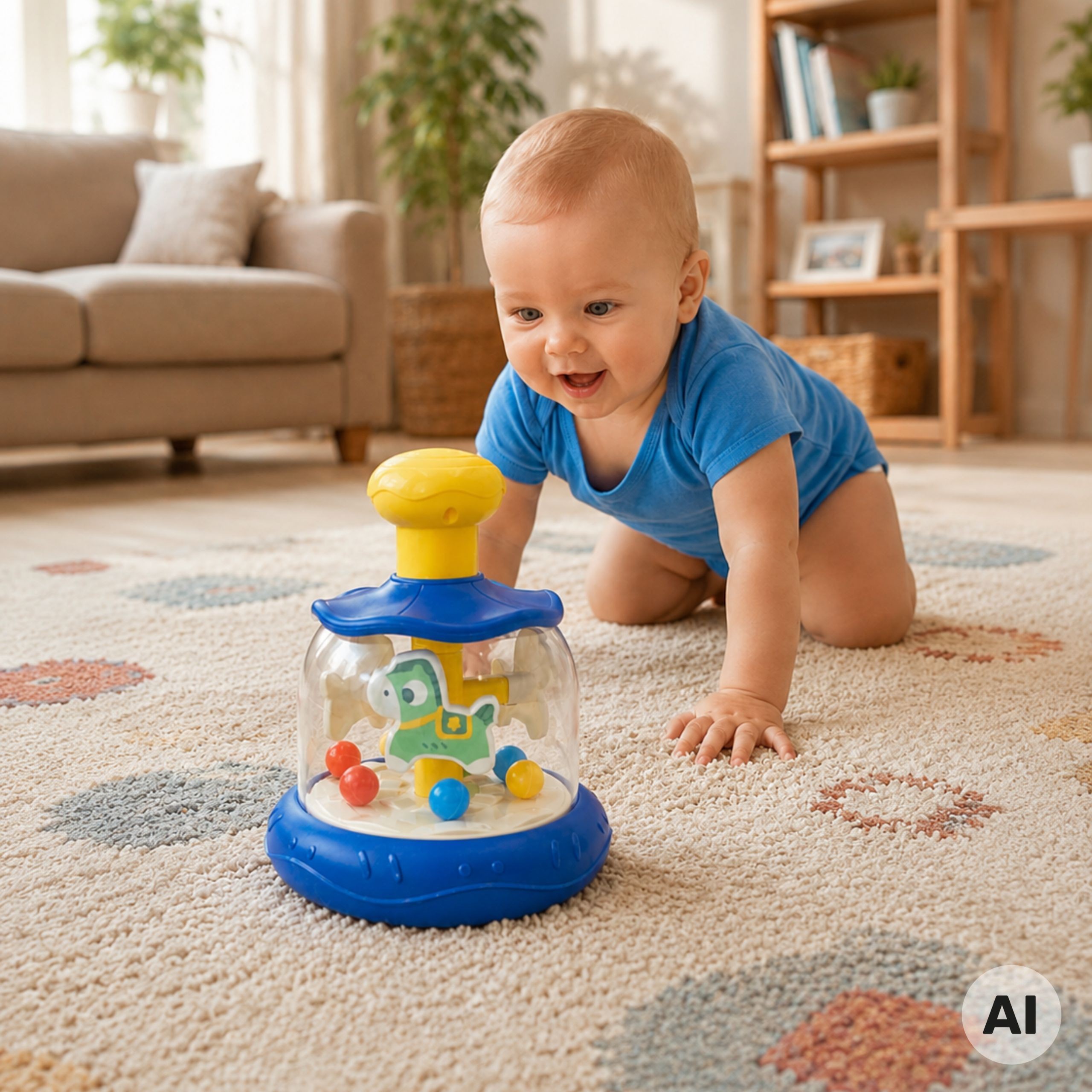 WOOPIE BABY Colorful Horses Blue Spinning Top Carousel with Balls - Slika 2