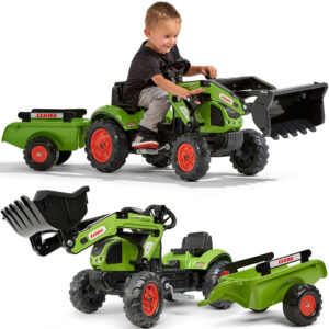 Falk Claas Pedal Tractor with Trailer and Bucket Green for Children 2-5