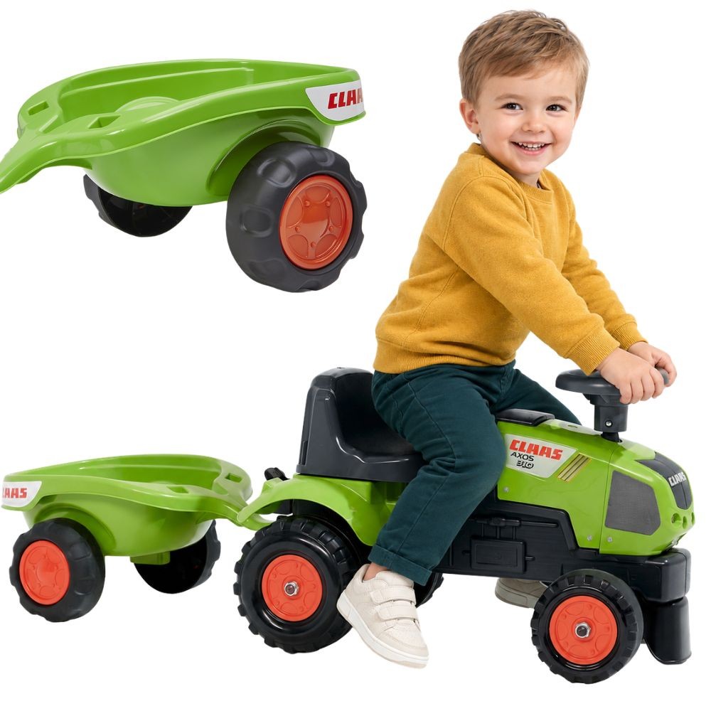 FALK Baby Claas Axos 310 Green Tractor with Trailer from 1 year