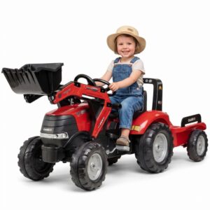 FALK Case Pedal Tractor with Bucket and Trailer Red from 3 Years