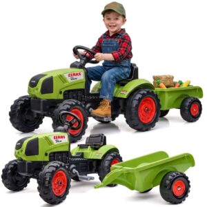 FALK Zeleni traktor Claas na pedale s prikolicom i trubom, od 2 godine