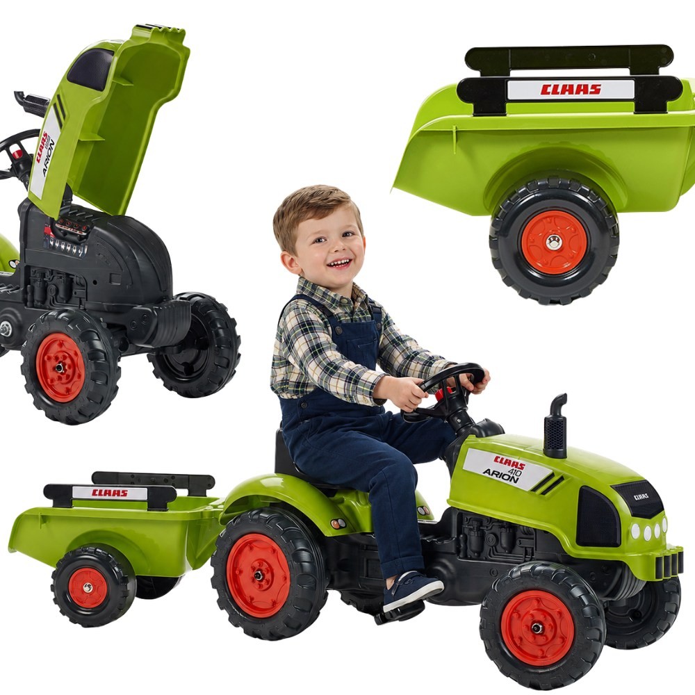FALK Claas Green Pedal Tractor with Horn and Trailer 2-5 Years