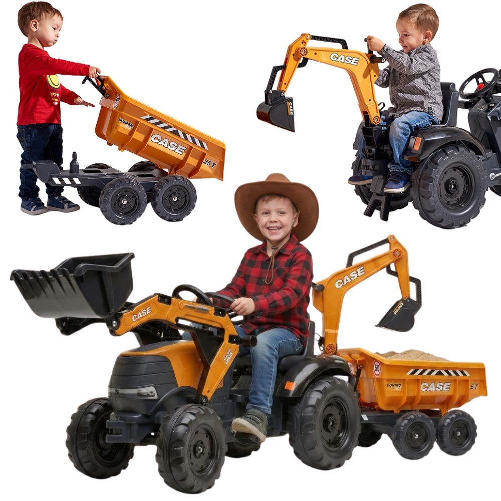 FALK Traktor s prikolicom Case IH, narančasti, s utovarnom žlicom, 3–7 godina
