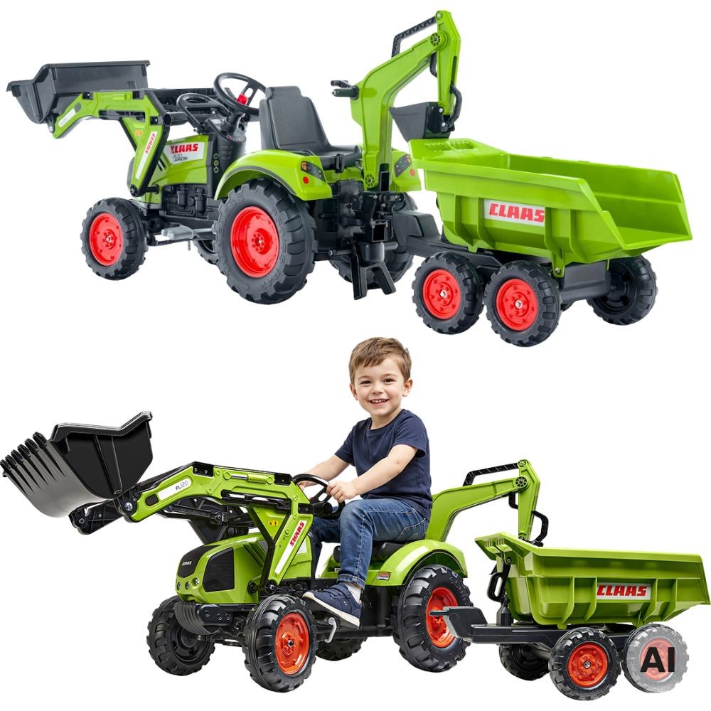 FALK Claas Axos 330 Pedal Tractor with Excavator and Trailer 3-7 years