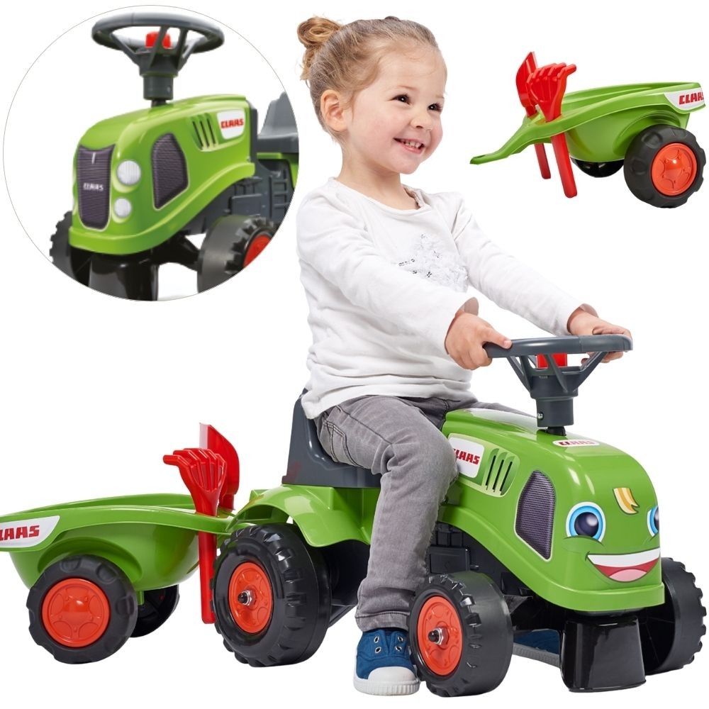FALK Baby Claas Green Tractor with Trailer + Accessories for ages 1-3