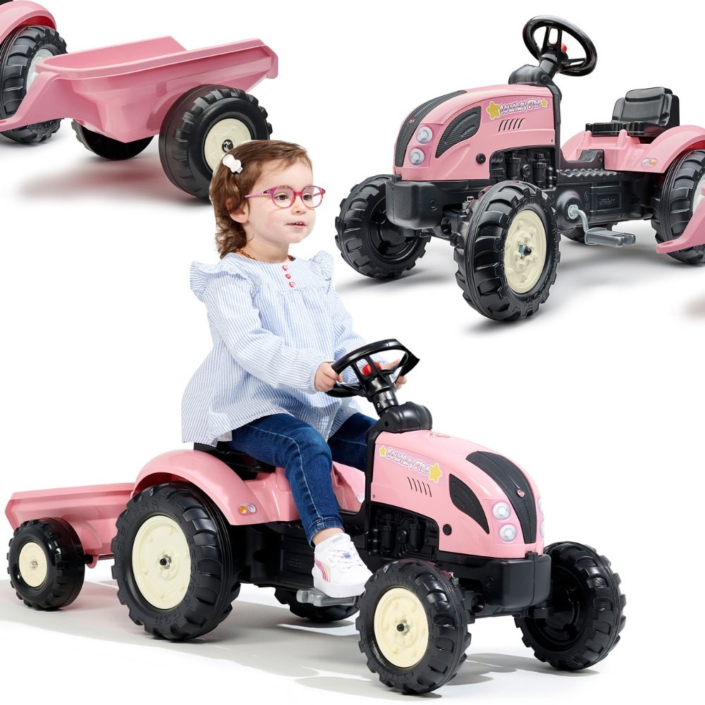 FALK Country Star Pink Pedal Tractor + Trailer and Horn 2-5 Years.
