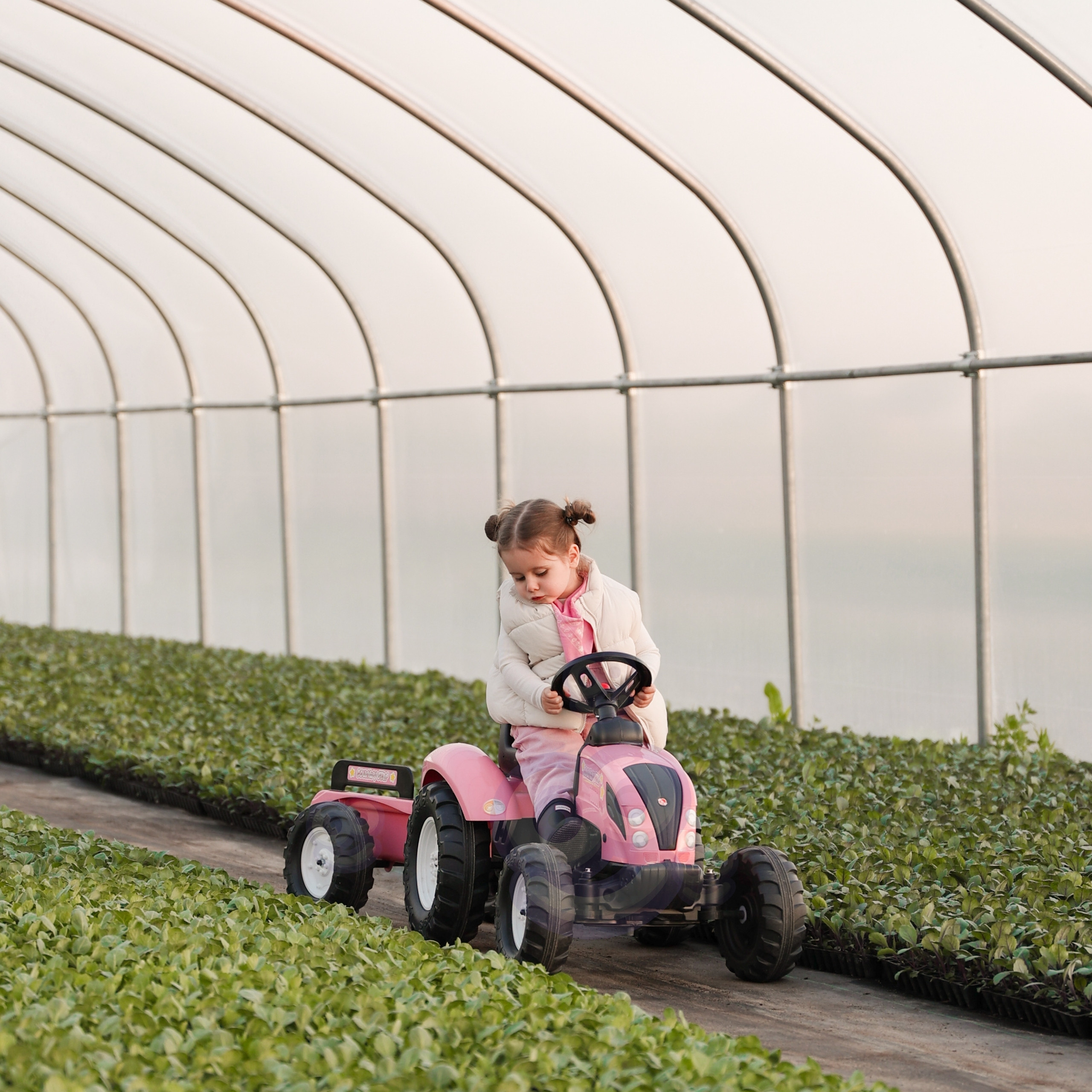 FALK Country Star Pink Pedal Tractor + Trailer and Horn 2-5 Years. - Slika 2