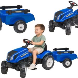 FALK New Holland traktor na pedale s prikolicom i poklopcem motora koji se otvara, za djecu od 2 do 5 godina