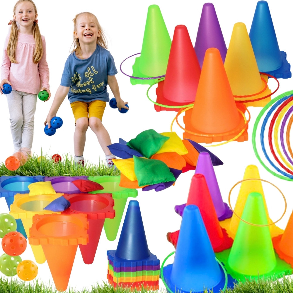 WOOPIE Garden Game Set 3 in 1 Throw at the Target Cones Hoops Bags 30 pcs.