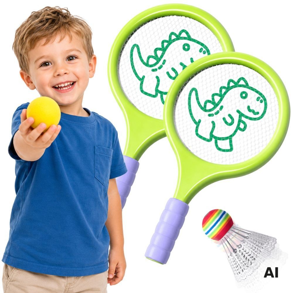 WOOPIE Badminton Tennis Rackets with Foam Ball and Dinosaur Shuttlecock