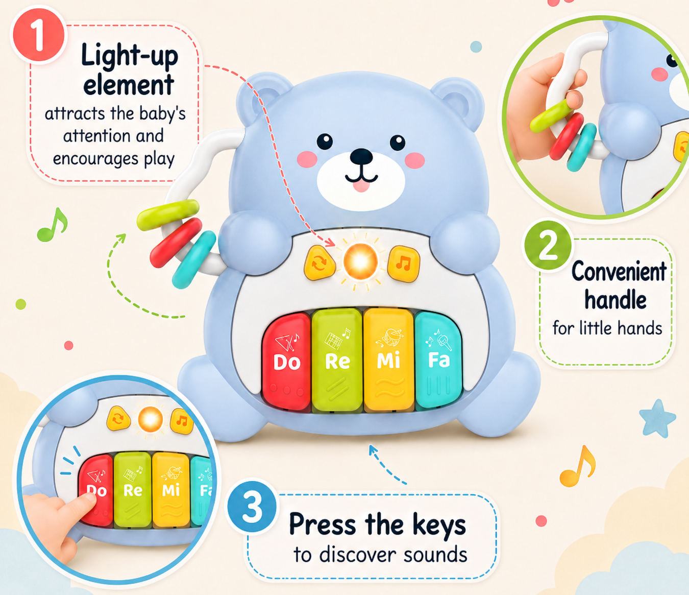 WOOPIE BABY Interactive Piano Musical Teddy Bear 1 piece - Slika 4