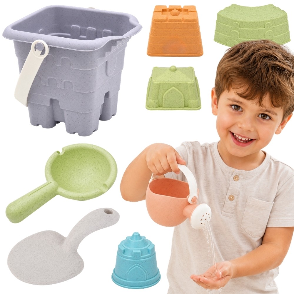 WOOPIE GREEN Sand Bucket Tower Set 8 pieces BIODEGRADABLE ORGANIC MATERIAL