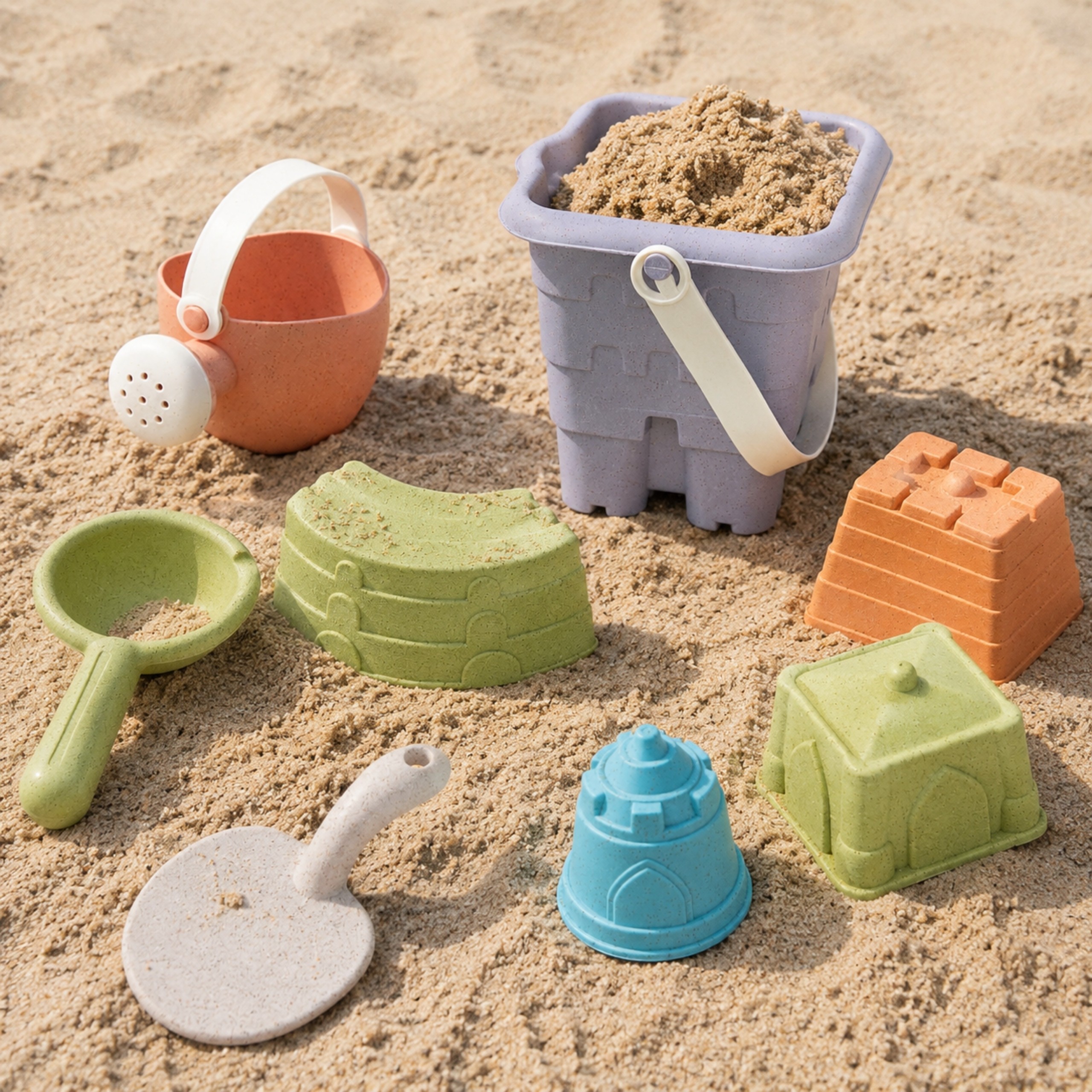 WOOPIE GREEN Sand Bucket Tower Set 8 pieces BIODEGRADABLE ORGANIC MATERIAL - Slika 2