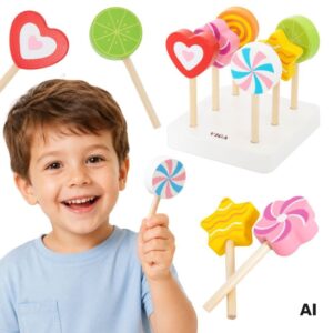 VIGA Wooden Lollipops Confectionery Shop Set of 6 for Children 18m+