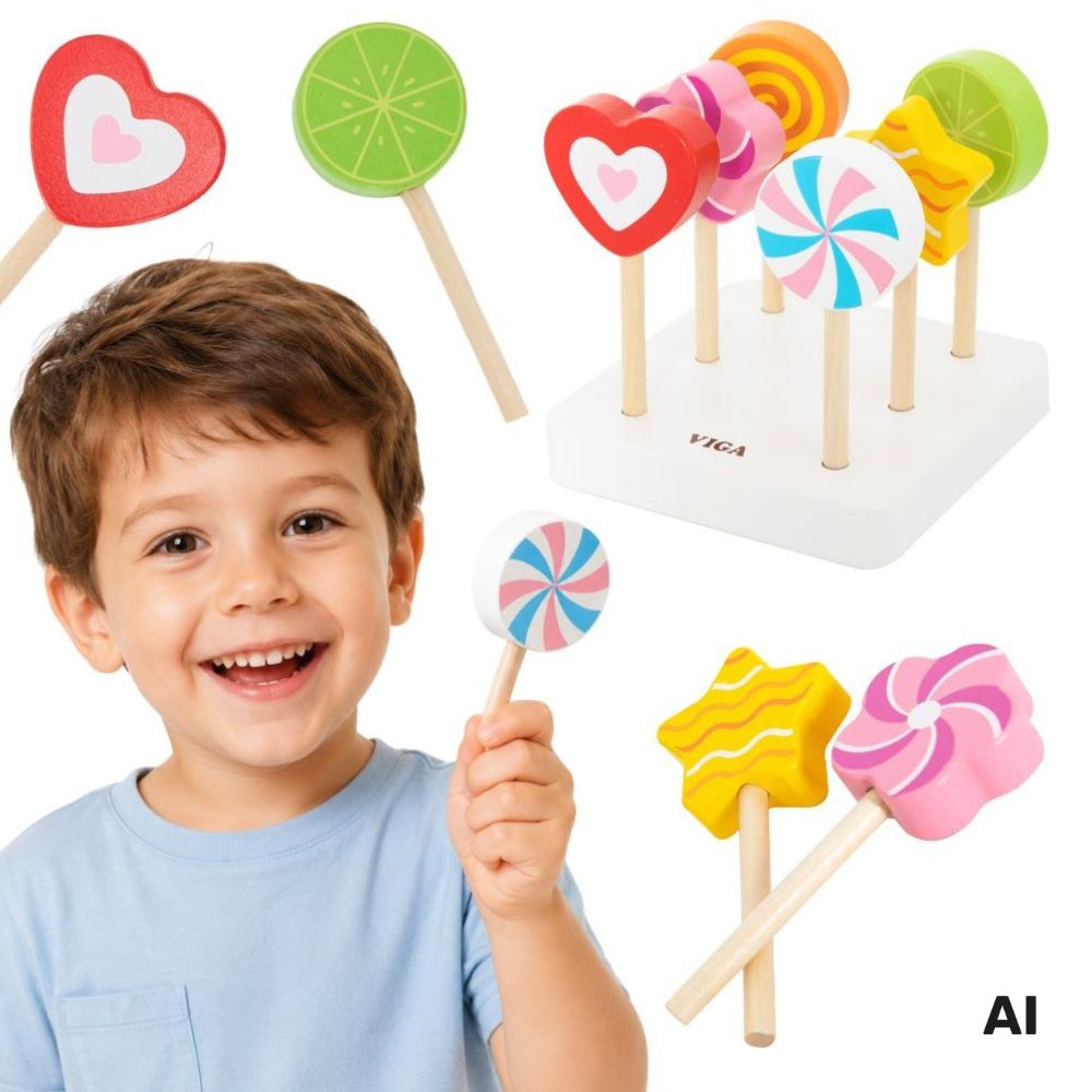 VIGA Wooden Lollipops Confectionery Shop Set of 6 for Children 18m+
