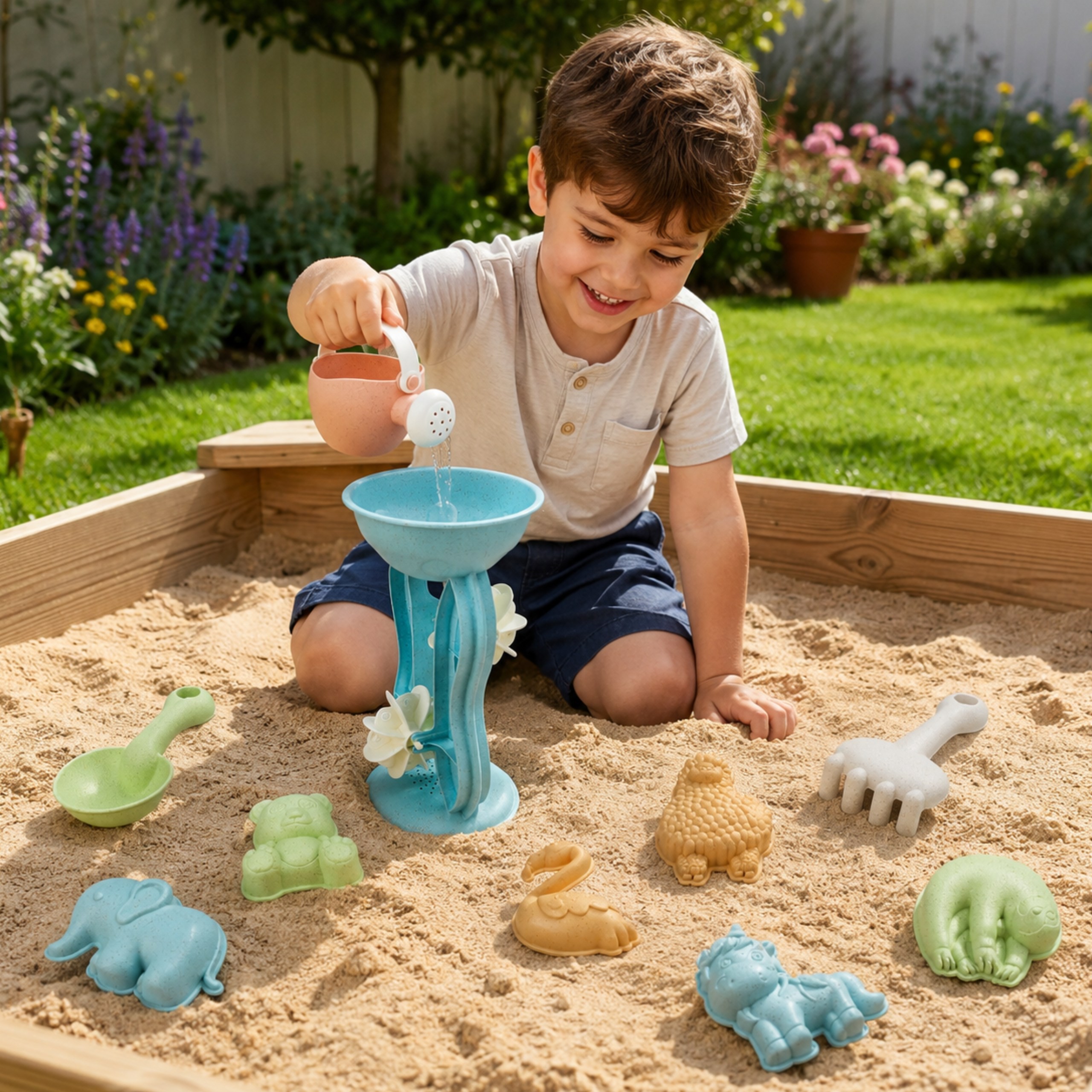 WOOPIE GREEN Sand Set with Spinning Wheel and Watering Can 10 pcs. BIODEGRADABLE ORGANIC MATERIAL - Slika 2