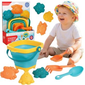 WOOPIE BABY Folding Bucket with Rake, Spatula, and Blue Molds Set