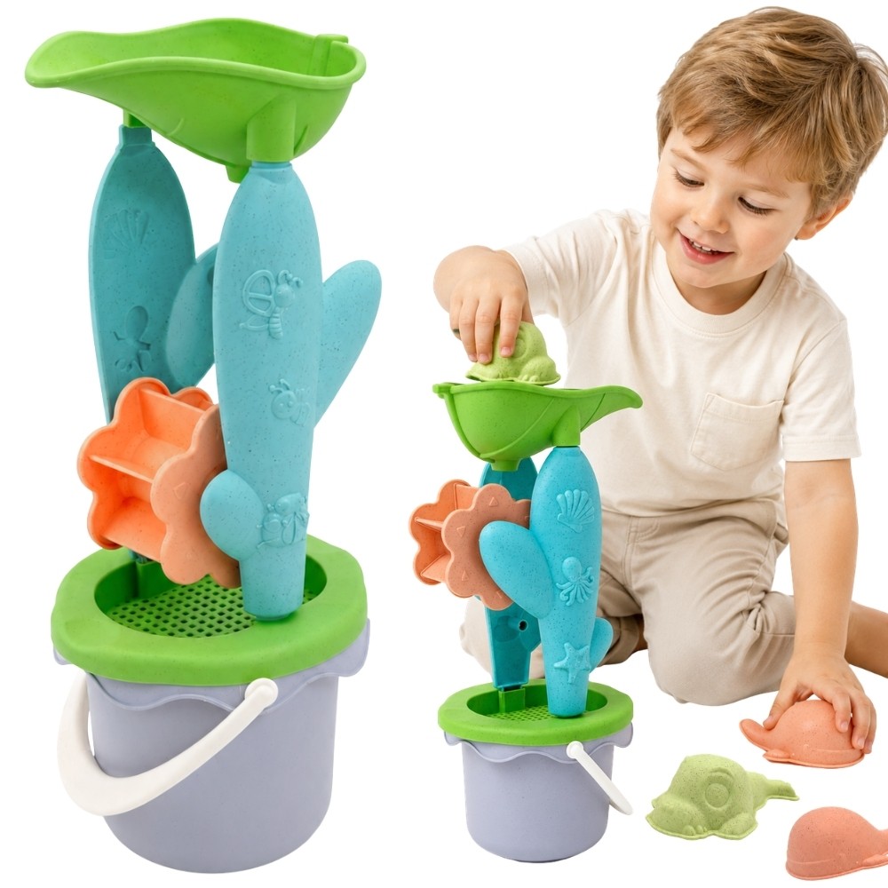 WOOPIE GREEN Set with Bucket and Spinning Wheel 5 pcs. Strainer and Molds