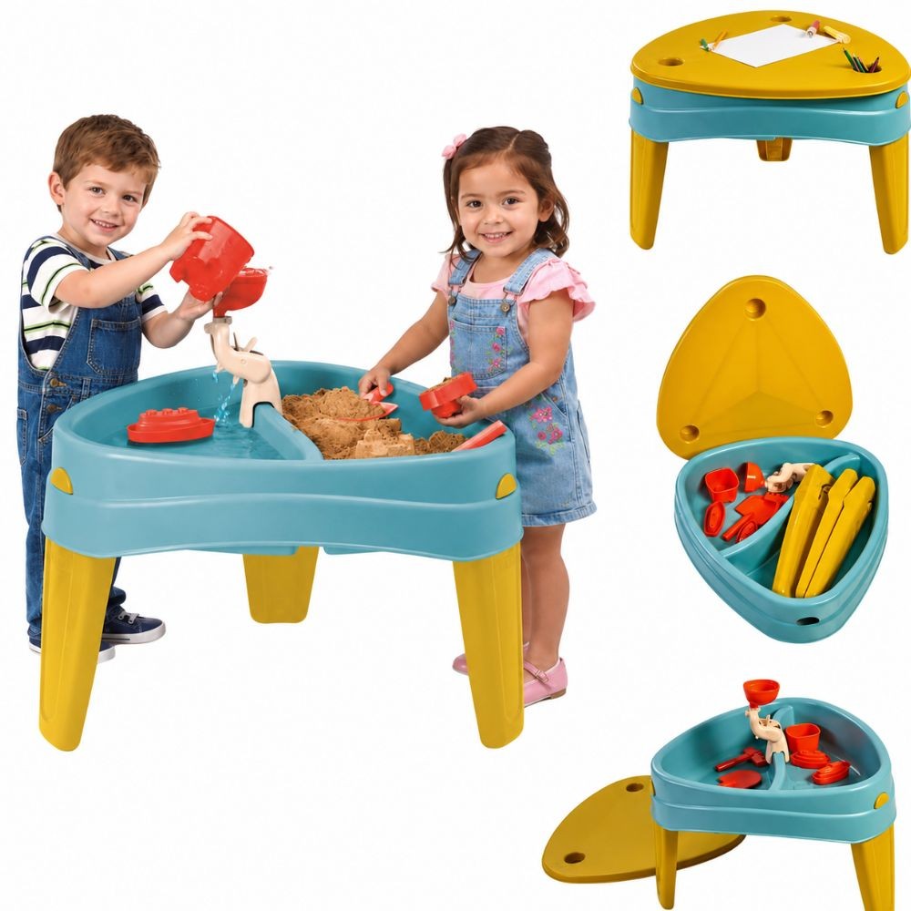 FEBER CASUAL 3in1 Water Table with Cover Sandbox Desk Picnic Table Accessories