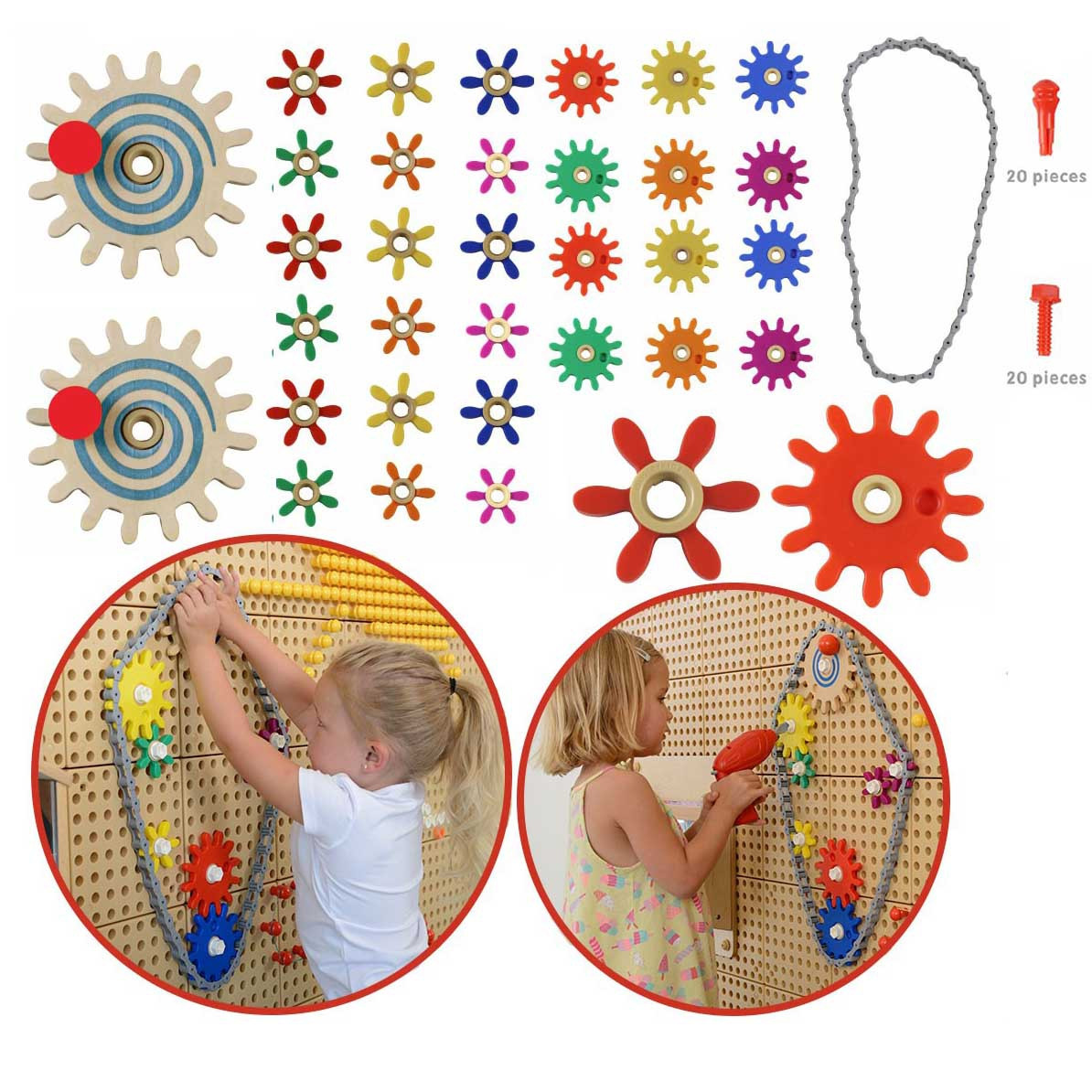 MASTERKIDZ Gears and Chain Wall Board 79 Pieces. Build your own mechanism.