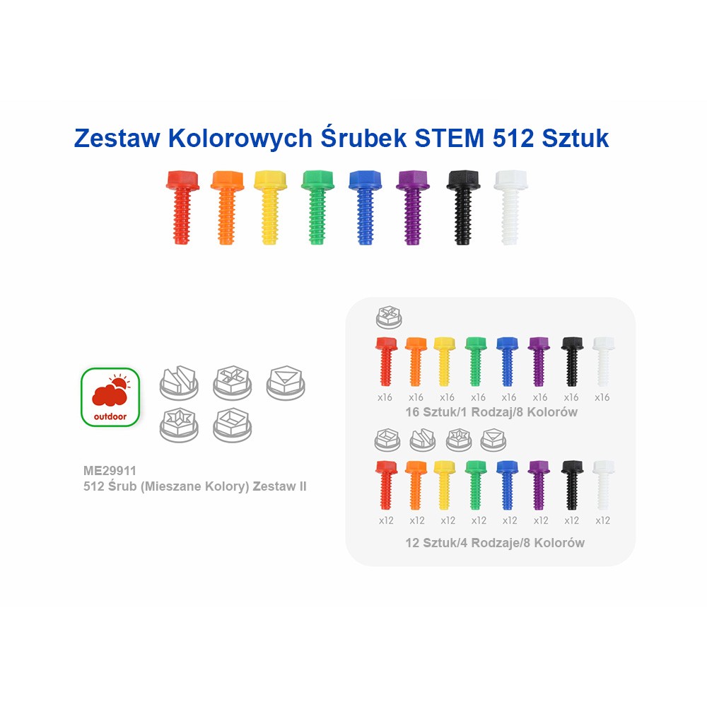 MASTERKIDZ Colorful Screws 5 Shapes for STEM Creative Board 512 Pieces Mix Colors - Slika 2