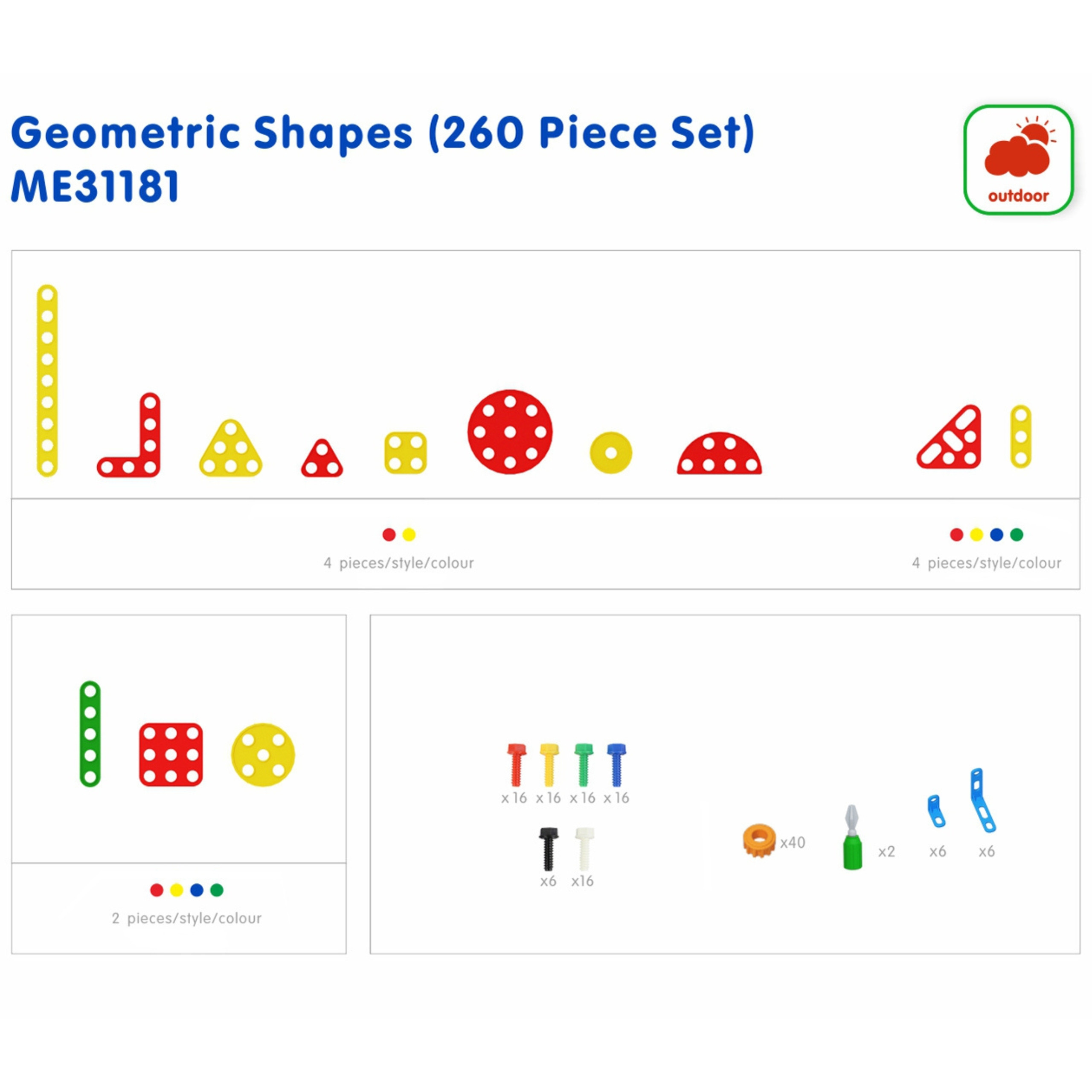 MASTERKIDZ Set of Geometric Shapes Blocks for STEM Wall Panels 260 pcs. - Slika 7