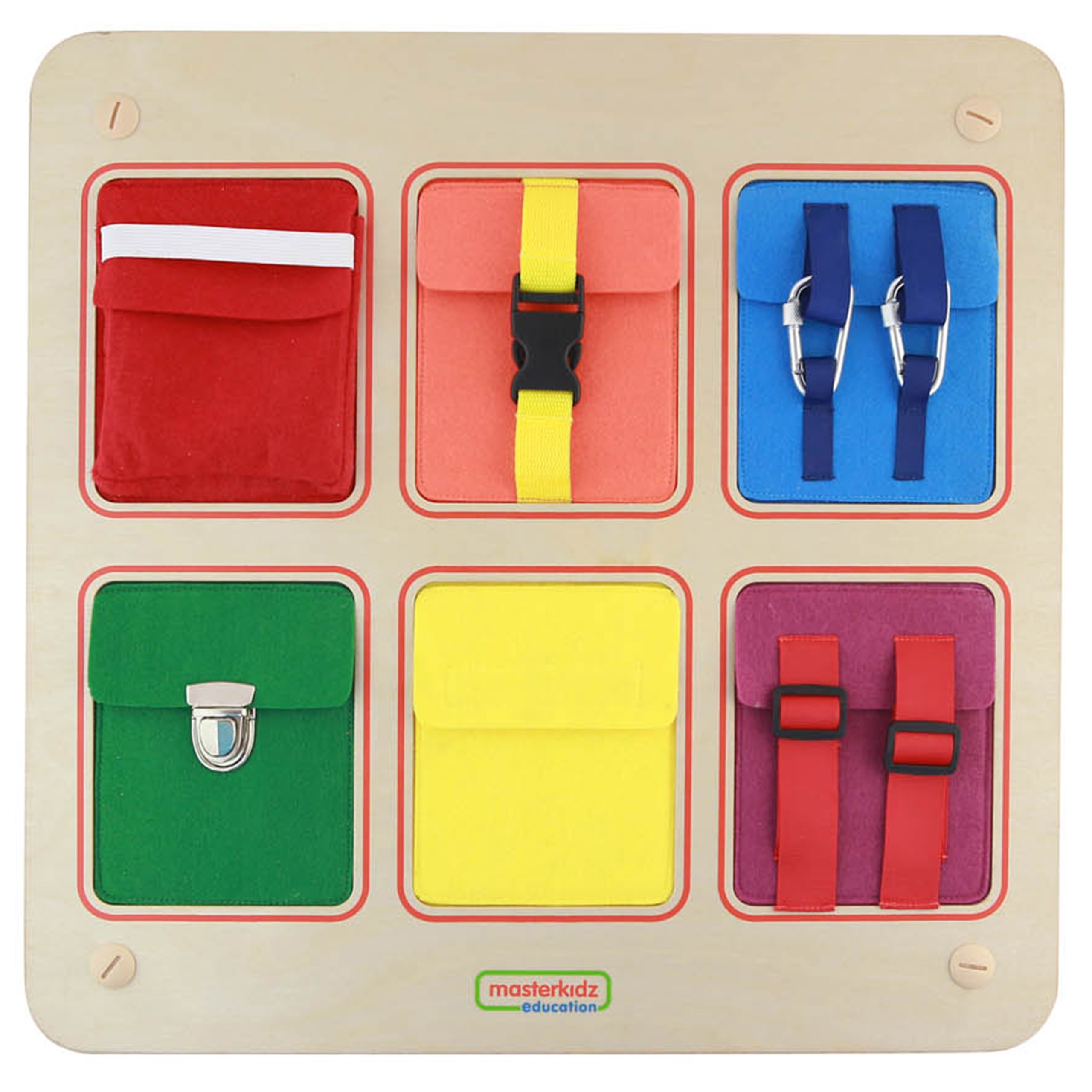 MASTERKIDZ Wooden Flex Wall Manipulation Board with Colorful Pockets, Buckles and Velcro - Slika 2