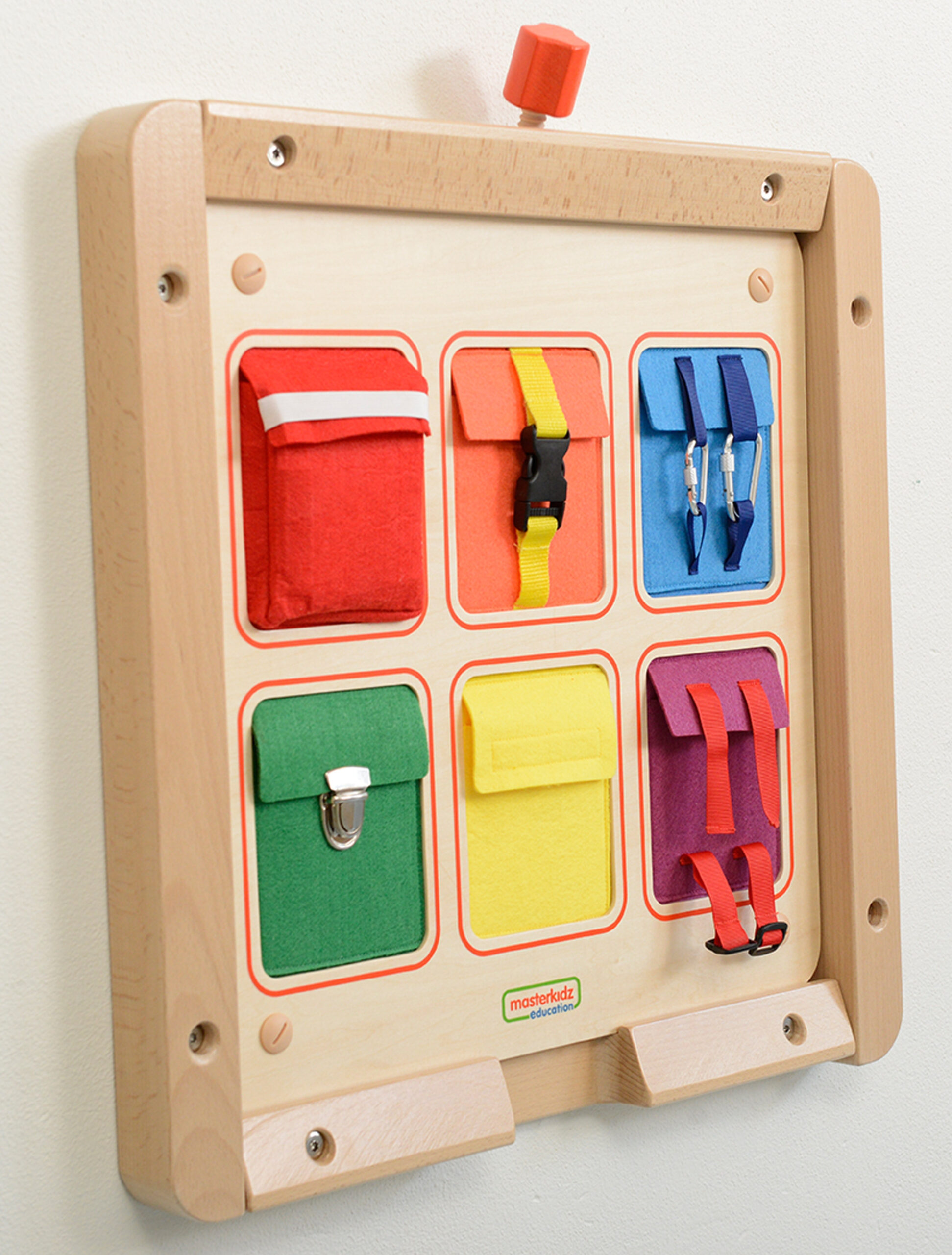 MASTERKIDZ Wooden Flex Wall Manipulation Board with Colorful Pockets, Buckles and Velcro - Slika 6