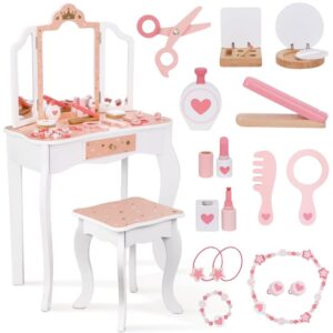 WOOPIE GREEN Wooden Dressing Table with Mirror and Accessories